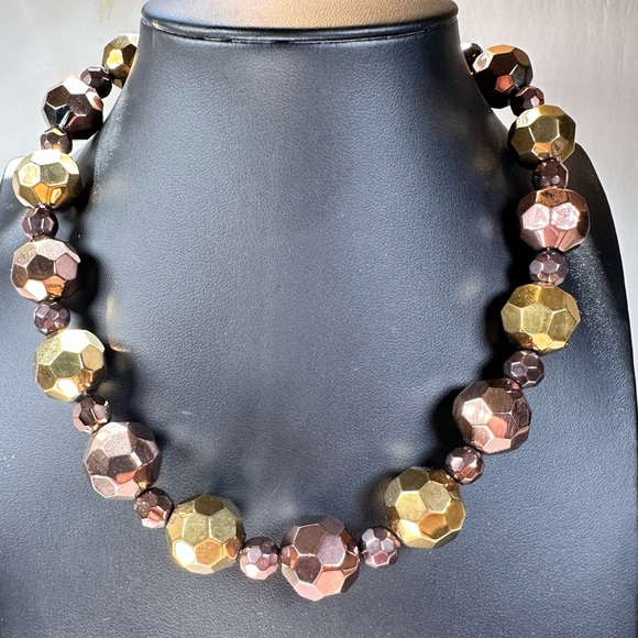 Robert Rose chunky gold & copper color glass beaded choker necklace - Picture 1 of 10